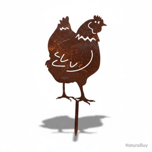Silhouette de poule en m�tal, d�coration de jardin en acier brut 2 mm fabriqu�e en France