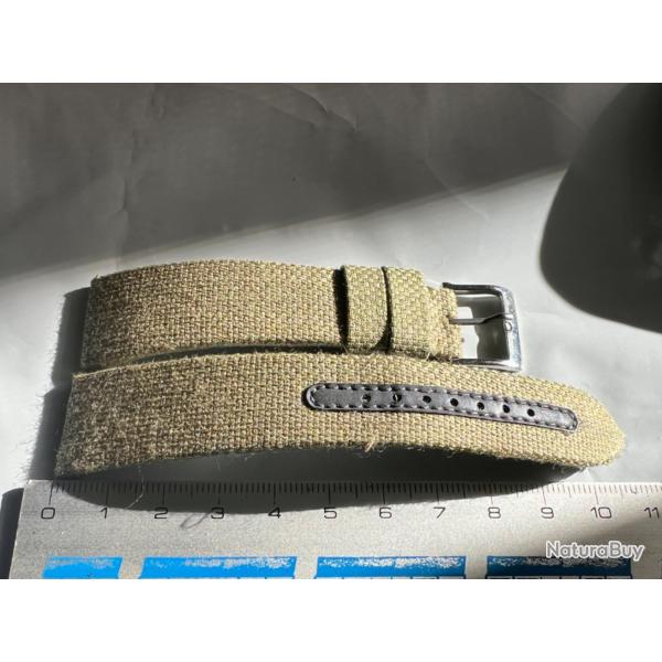 bracelet khaki textile/cuir 20 mm avec boucle acier 16 mm ardillon