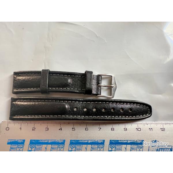 bracelet Hirsch cuir noir 18 mm avec boucle acier - jamais port�