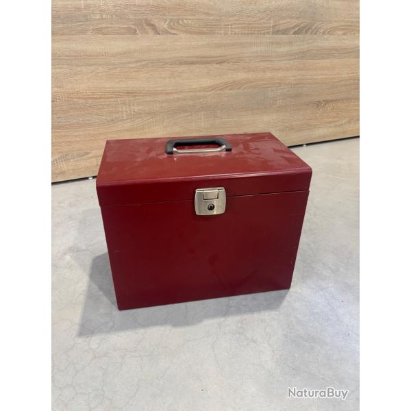 Bo�te de rangement m�tal rouge avec poign�e - 37 x 22 x 28 cm - Coffre robuste verrouillable