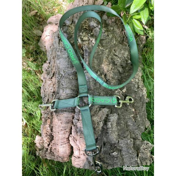 Laisse triple PRO CACCIA en nylon vert
