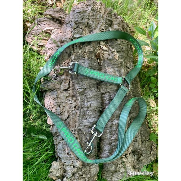 Laisse double PRO CACCIA en nylon vert