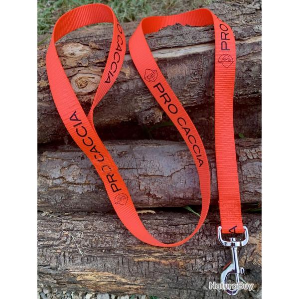 Laisse PRO CACCIA en nylon orange 2,5cm