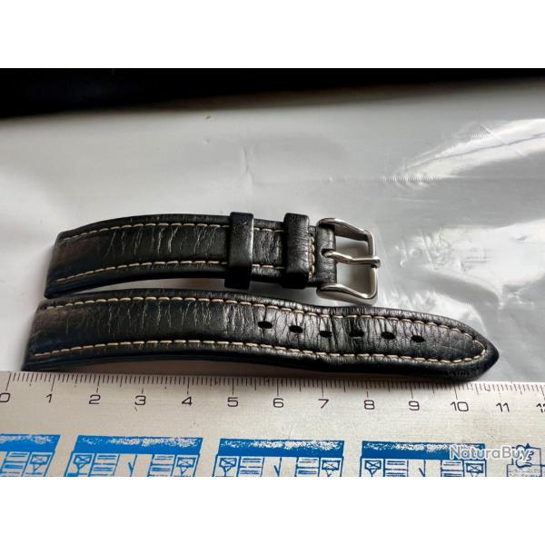 bracelet n.o.s. cuir noir 18mm 115/73 avec boucle acier ardillon 16 mm