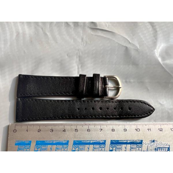 bracelet cuir noir 20 mm avec boucle acier 16 mm ardillon