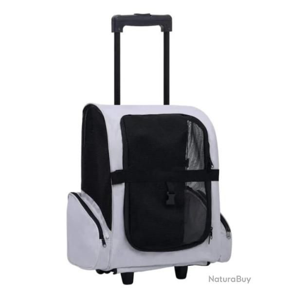 Chariot transport animaux tissu m�tal gris 40x25x55 � 104 cm pliable multifonction