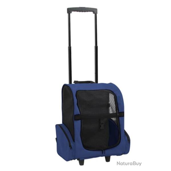 Chariot transport animaux tissu m�tal bleu 40x25x55 � 104 cm pliable multifonction