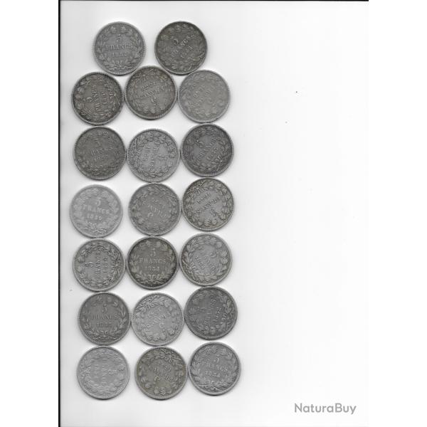 LOT DE 20 pi�ces en argent de 5 f LOUIS-PHILIPPE
