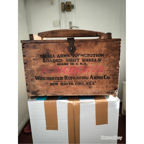 Ancienne boite en bois � cartouches Winchester  Ann�e 1950 (bo�te vide)