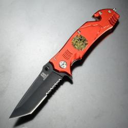 Couteau Pliant de Secours Rough Rider Firefighter Lame Acier Inox Manche Aluminium Rouge Linerlock01