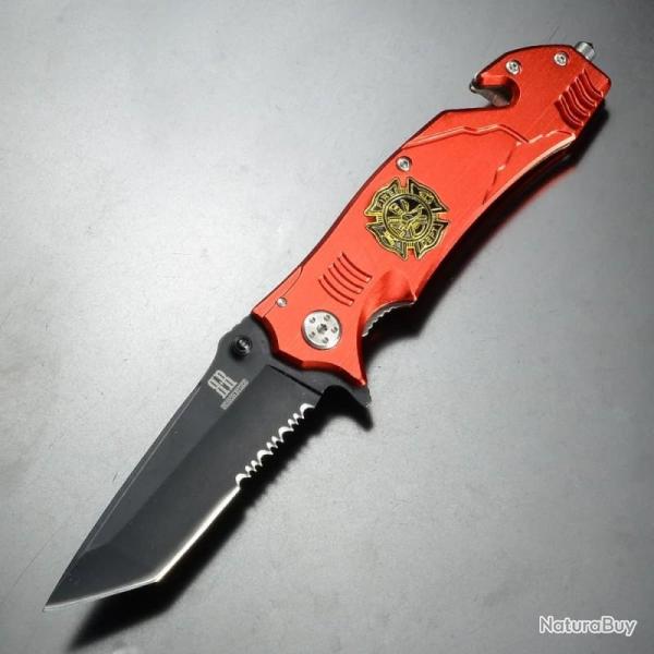 Couteau Pliant de Secours Rough Rider Firefighter Lame Acier Inox Manche Aluminium Rouge Linerlock01