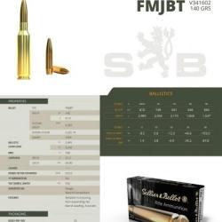 Cartouches Sellier Bellot calibre 6.5 Creedmoor Fmj 140gr 9.1g