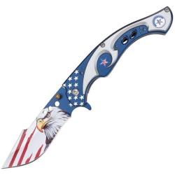 Couteau A/O MTech USA Eagle Lame Acier 3Cr13 Manche Aluminium Bleu et Gris Linerlock A/O MTA2060GAF