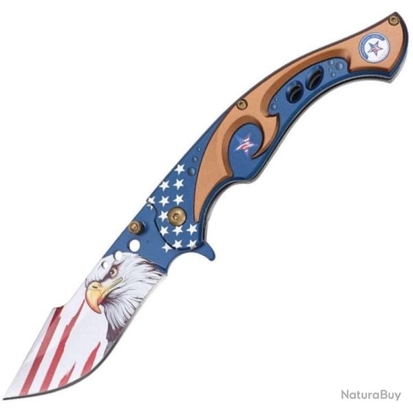 Couteau A/O MTech USA Eagle Lame Acier 3Cr13 Manche Aluminium Bleu et Bronze Linerlock MTA2060BAF