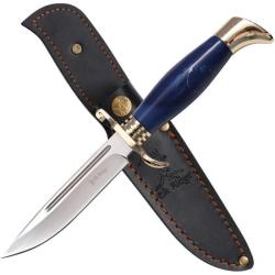 Couteau Fixe Elk Ridge Hunter Lame Acier 3Cr13 Manche Bois Marron &Eacute;tui Cuir ERFIX128