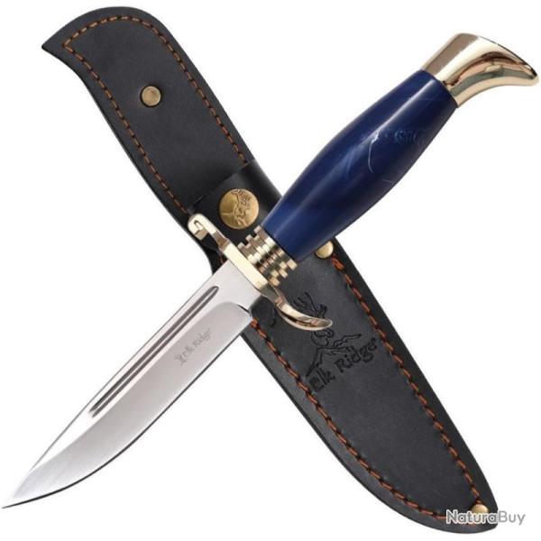 Couteau Fixe Elk Ridge Hunter Lame Acier 3Cr13 Manche Bois Marron �tui Cuir ERFIX128