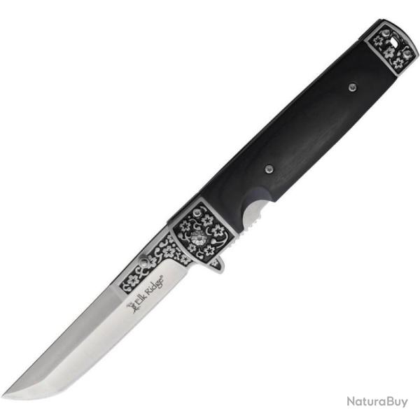 Couteau Pliant Elk Ridge Tanto Lame Acier Inox Manche Bois Noir Linerlock ER2033DB