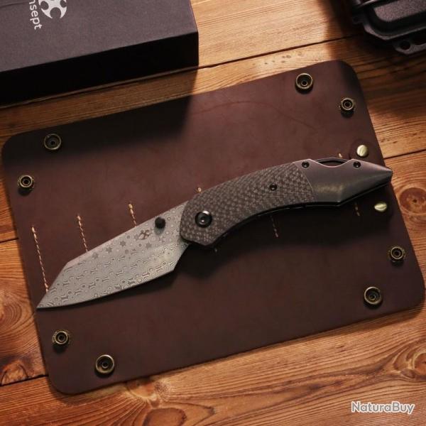 Couteau Kansept K9 Lame Damas Manche Carbone G10 Titane Noir Bolster Liner Lock K1151A4