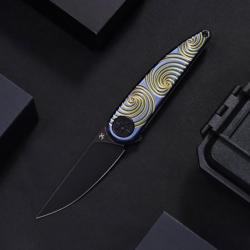 Couteau Kansept Sym&eacute;trix Lame Acier S35VN Manche Titane Bleu Or Framelock K2141A3