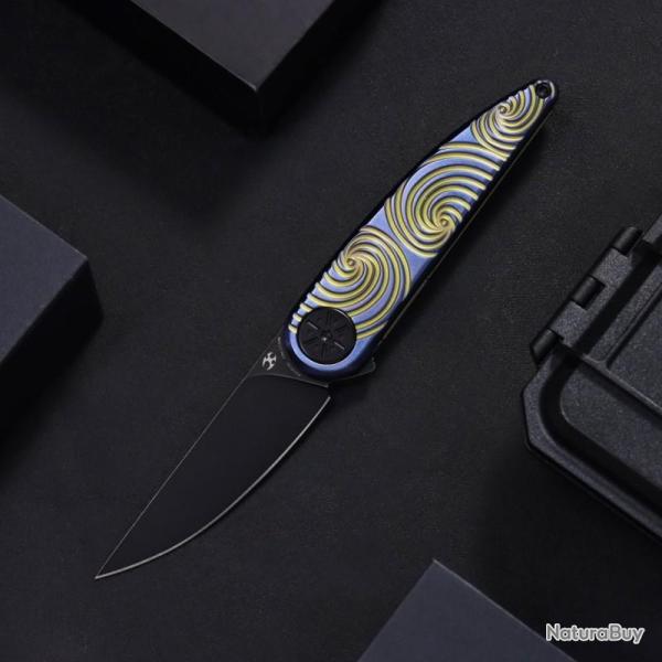 Couteau Kansept Sym�trix Lame Acier S35VN Manche Titane Bleu Or Framelock K2141A3