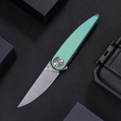 Couteau Kansept Sym&eacute;trix Lame Acier S35VN Manche Titane Vert Framelock K2141A2