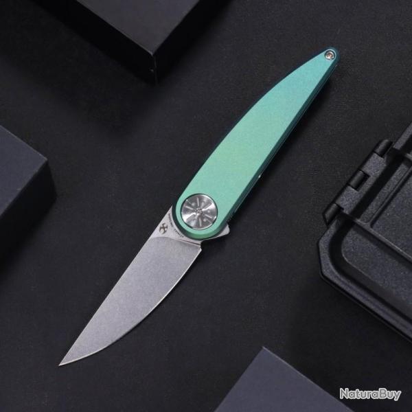 Couteau Kansept Sym�trix Lame Acier S35VN Manche Titane Vert Framelock K2141A2