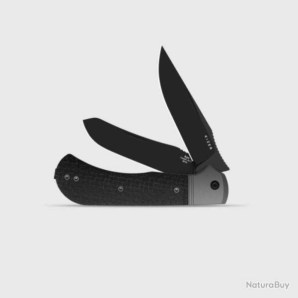 Couteau Kizer Trestle TP AirTi Lame Acier BD1N Manche Alu Micarta Gris Noir Slip Joint KI3761TPA3