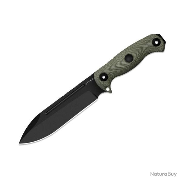 Couteau Kizer Drop Bear Fix 7 Lame Acier AEB-L Manche Micarta TPE Vert Orange �tui Kydex KI1103HSD2