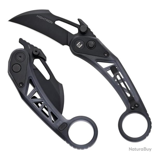 Couteau Hightron Cyroclaw Lame Acier M390 Manche Acrylique Noir Button Lock HTKC02BLK