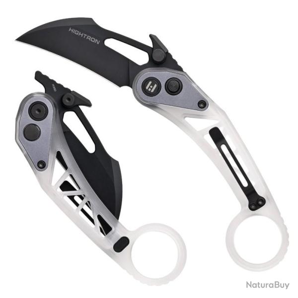 Couteau Hightron Glaclaw Lame Acier M390 Manche Acrylique Blanc Button Lock HTKG02WHT