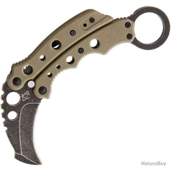 Couteau Mantis Vuja De Lame Acier Manche G10 Desert Tan Button Lock MANMK4DTSW