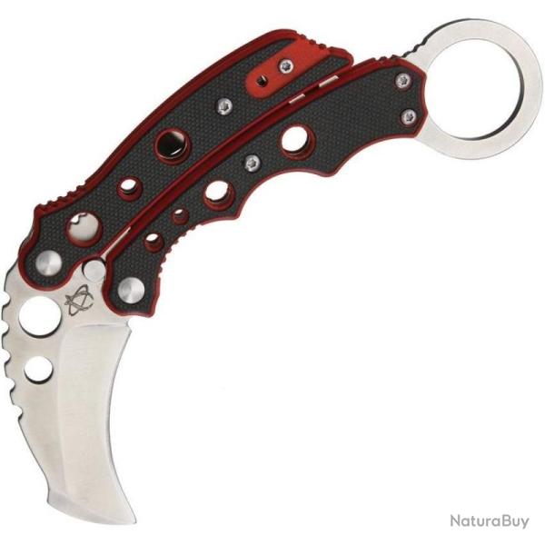Couteau Mantis Vuja De Lame Acier M-VX Manche G10 Noir Rouge Button Lock MANMK4R