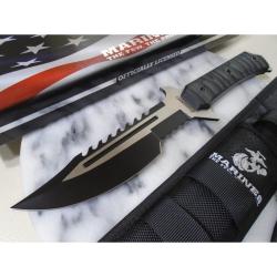 Couteau Fixe USMC Combat Lame Acier 3Cr13MoV Manche G10 Noir &Eacute;tui Nylon USMFIX3006BK