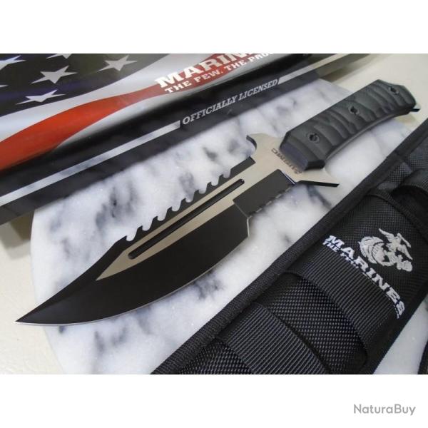 Couteau Fixe USMC Combat Lame Acier 3Cr13MoV Manche G10 Noir �tui Nylon USMFIX3006BK