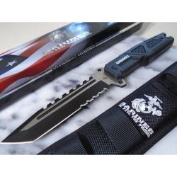 Couteau Fixe USMC Tanto Lame Acier 3Cr13 Manche FRN Noir &Eacute;tui Nylon USMFIX3003BK