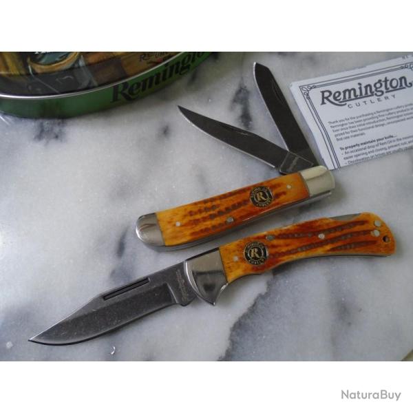 Couteau Pliant Remington Coffret Classic Lame Acier Inox Manche Os Marron Lockback/Slip Joint R15683