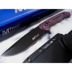 Couteau Fixe MTech Hunter Lame Acier 3Cr13MoV Manche Micarta Noir et Rouge &Eacute;tui ABS MTFIX006BN