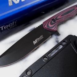 Couteau Fixe MTech Hunter Lame Acier 3Cr13MoV Manche Micarta Noir et Rouge &Eacute;tui ABS MTFIX006BN
