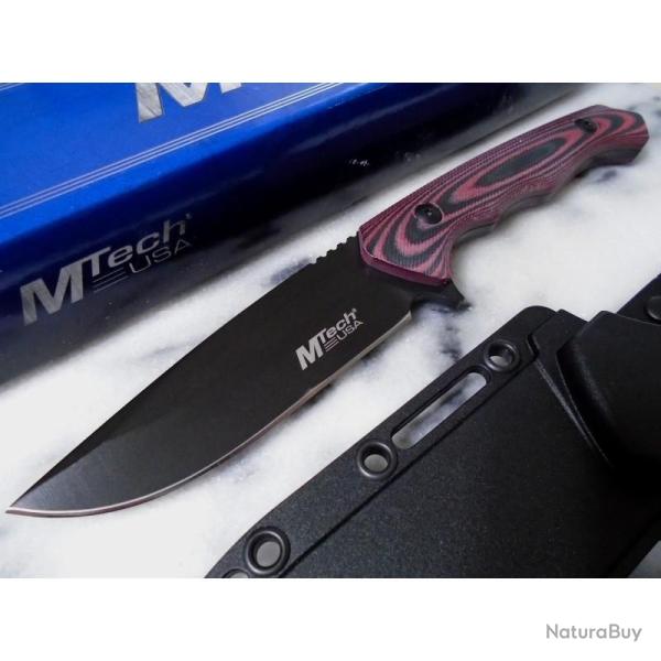 Couteau Fixe MTech Hunter Lame Acier 3Cr13MoV Manche Micarta Noir et Rouge �tui ABS MTFIX006BN