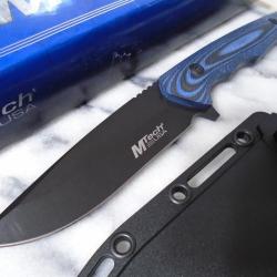 Couteau Fixe MTech Hunter Lame Acier 3Cr13MoV Manche Micarta Noir et Bleu &Eacute;tui ABS MTFIX006BL