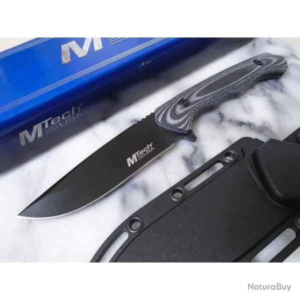 Couteau Fixe MTech Hunter Lame Acier 3Cr13MoV Manche Micarta Noir �tui ABS MTFIX006BK