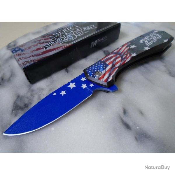 Couteau A/O MTech America 250 Stars Lame Acier Inox Manche Aluminium Noir Linerlock A/O MTA2068F250