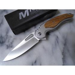 Couteau A/O MTech Fancy Lame Acier Inox Manche Inox et Bois Marron Clair Linerlock A/O MTA2012LB