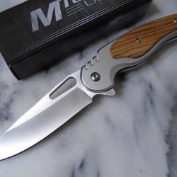 Couteau A/O MTech Fancy Lame Acier Inox Manche Inox et Bois Marron Clair Linerlock A/O MTA2012LB