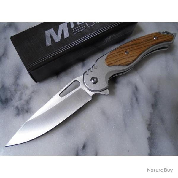 Couteau A/O MTech Fancy Lame Acier Inox Manche Inox et Bois Marron Clair Linerlock A/O MTA2012LB