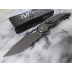 Couteau A/O MTech Fancy Lame Acier Inox Manche Inox Gris et Bois Noir Linerlock A/O MTA2012GY