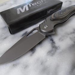 Couteau A/O MTech Fancy Lame Acier Inox Manche Inox Gris et Bois Noir Linerlock A/O MTA2012GY