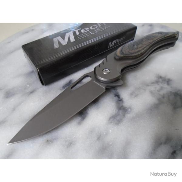 Couteau A/O MTech Fancy Lame Acier Inox Manche Inox Gris et Bois Noir Linerlock A/O MTA2012GY