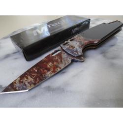 Couteau A/O MTech Tanto Relic Lame Acier 3Cr13 Manche Inox et Aluminium Noir Linerlock A/O MTA2009OX
