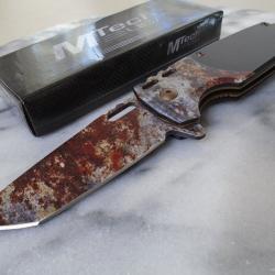 Couteau A/O MTech Tanto Relic Lame Acier 3Cr13 Manche Inox et Aluminium Noir Linerlock A/O MTA2009OX